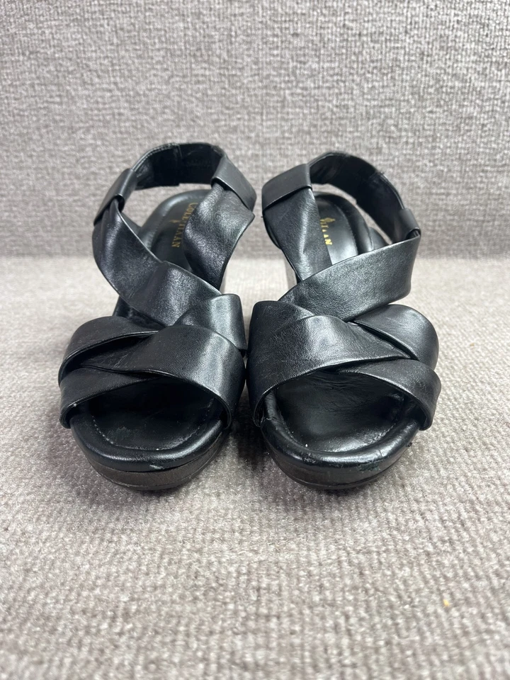 Sandalias Cole Haan Air 8.5B para mujer negras imitación cuero plataforma honda trasera Foto 3 de 4