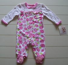 Girls Buster Brown Pink Sweet Floral Footed Sleep Play Pajamas Sz 0-3M