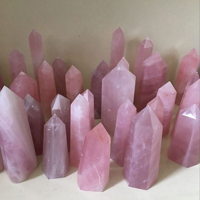 A+++Natural Rose Quartz Obelisk Pink Crystal Wand Point Healing - Foto 6