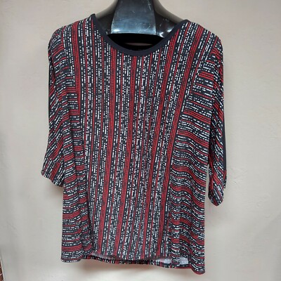 Liz MCcoy Womens Fading Stripes Top Plus Size 3X Black Red 3/4 Sleeve New