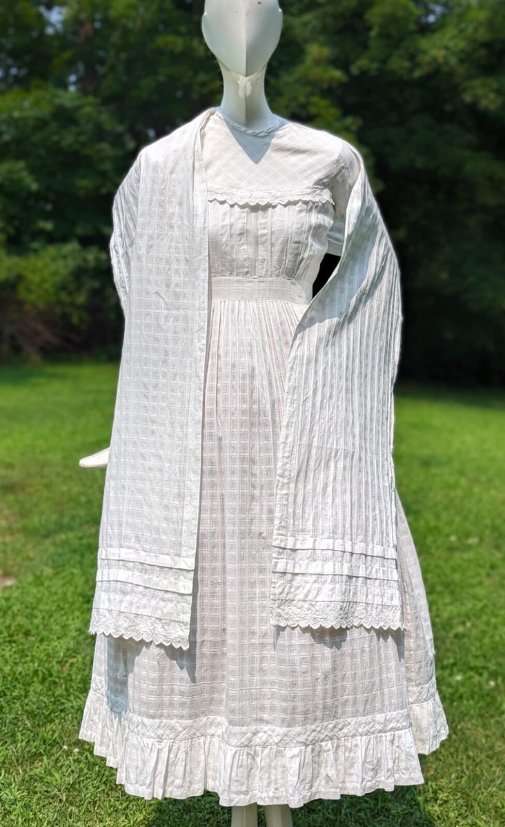 VICTORIAN 19TH C WHITE WINDOWPANE COTTON DRESS W MATCHING LONG SASH | eBay VICTORIAN 19TH C WHITE WINDOWPANE COTTON DRESS W MATCHING LONG SASH | eBay