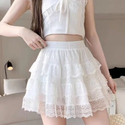 Women Tiered Ruffle Lace Half Slip Cake Shorts Layer Frilly Pettipants Knickers - Picture 7 of 10