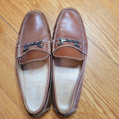 Ecco Brown Leather Loafers Slip On Shoes Men display picture 3