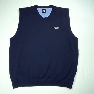 Footjoy Sweater Vest Mens Large Navy Blue Pullover 100% Wool Sleeveless  Shirt