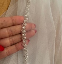Beaded Pearls wedding veil for bride fingertip length