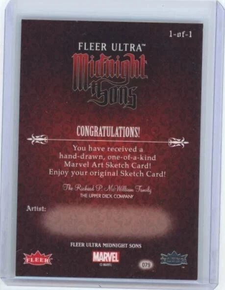 Marvel 2023 Fleer Ultra Midnight Sons Artist Sketch Card Blank 1/1 C8 - Image 2 of 2
