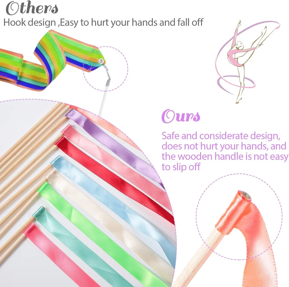 Paquete de 30 cintas de baile de 6,6 pies serpentinas para niños, palos de varita de bailarín de cinta, Ra Foto 3 de 4
