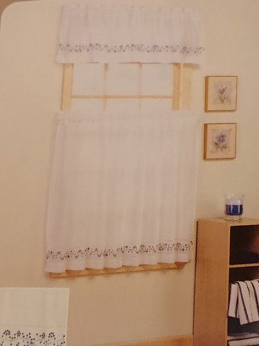 Home Trends Val/Tier Set Embroidery BLUE/WHITE Val 60"x14" Tier Pair 60"x36" NEW