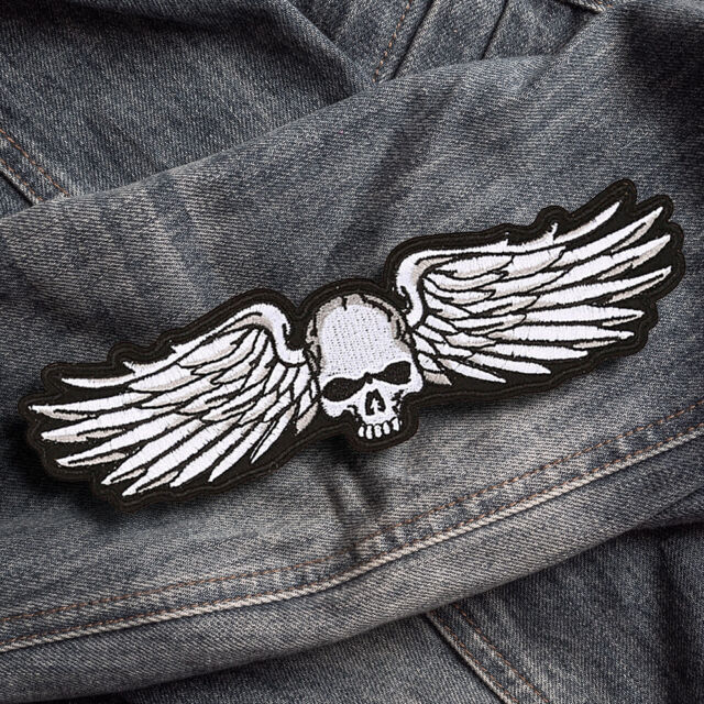 Skull Wing Skeleton Iron On Sew On Motorcycle Patch Embroidered Applique Badge