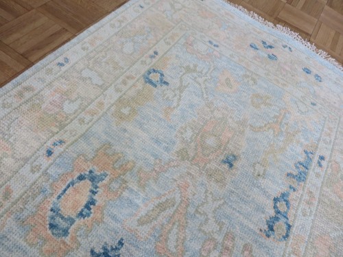 3'2 x 5'1 Hand Knotted Sky Blue Modern Oushak Oriental Rug G14863 - Picture 6 of 8