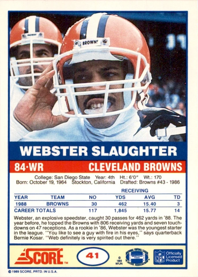 1989 Score Webster Slaughter Cleveland Browns #41 - Image 2 of 2