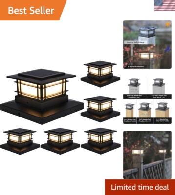 High Brightness Outdoor Solar Post Cap Lights - 6 Pack, Fits Most Post Sizes