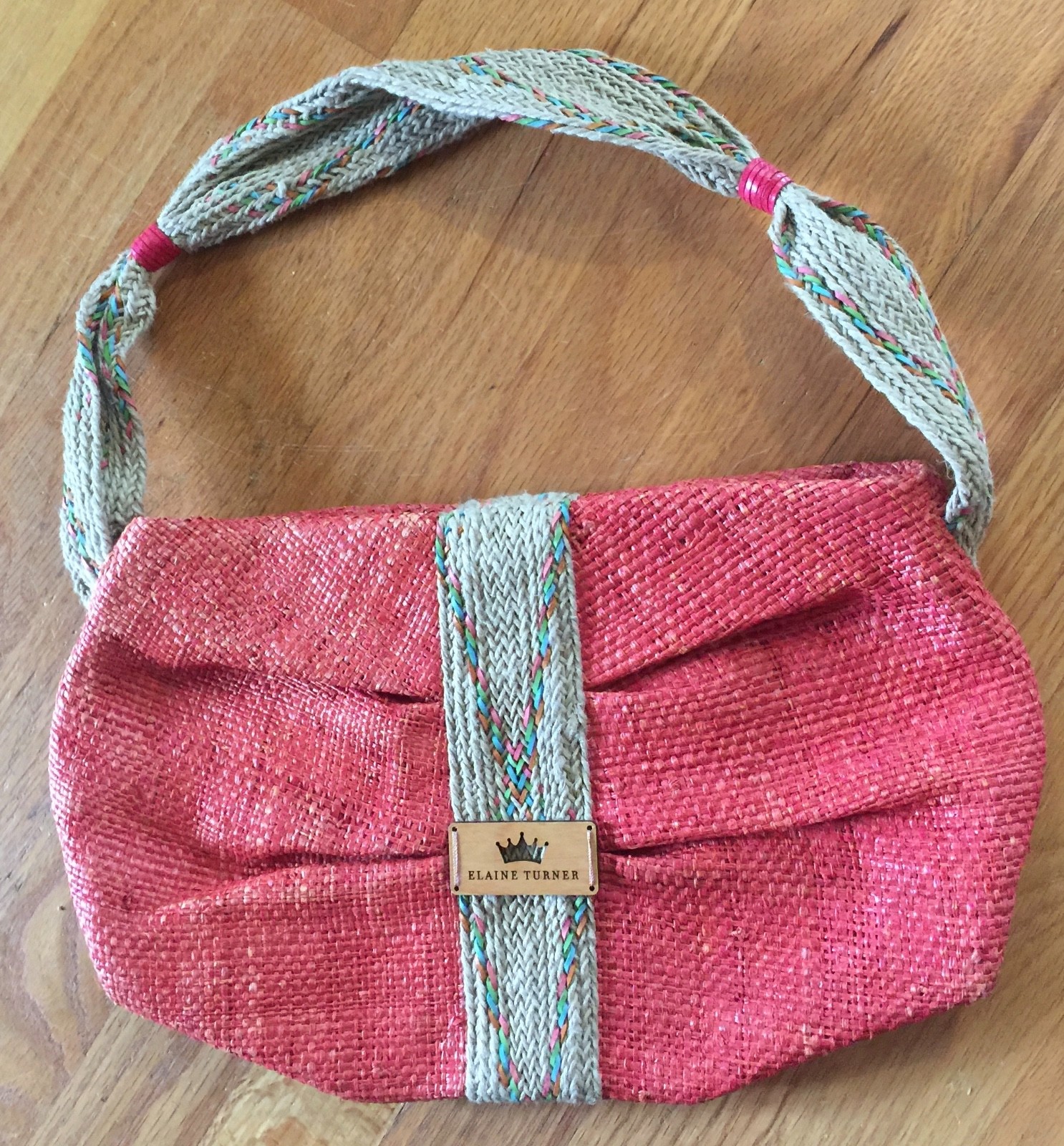 NWOT Elaine Turner Straw Purse Bag Handbag Pocketbook Coral Tomato Red