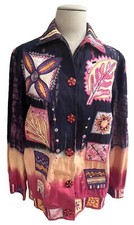 Women s Jacket/Blazer Size XS Indigo Moon-Colorful Embroidered Patchwork Artsy