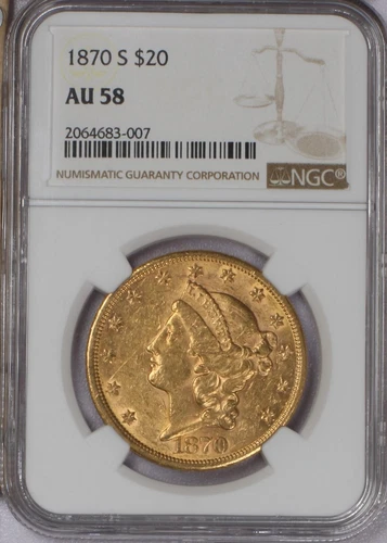 1870-S Gold Liberty Head Type 2 $20 NGC AU58