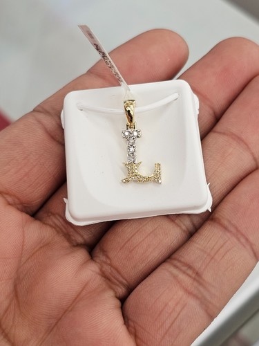 Real Natural Diamond 10kt Yellow Gold Two-tone fanuc style initial Pendant A-Z - Picture 48 of 70