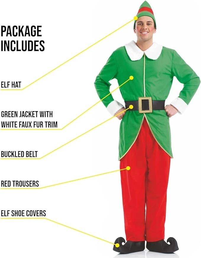 Disfraz de Elfo de Navidad para Hombre + Sombrero Adulto Amigo Ayudante de Santa Traje de Elfo de Navidad M-XL Foto 3 de 4
