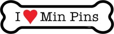 I Heart (Love) Min Pins Miniature Pinscher Dog Bone Car Magnet 2" x 7" USA Made
