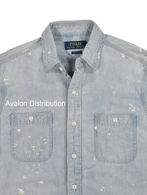Polo Ralph Lauren Blue Paint Splatter Chambray RRL Style Work 