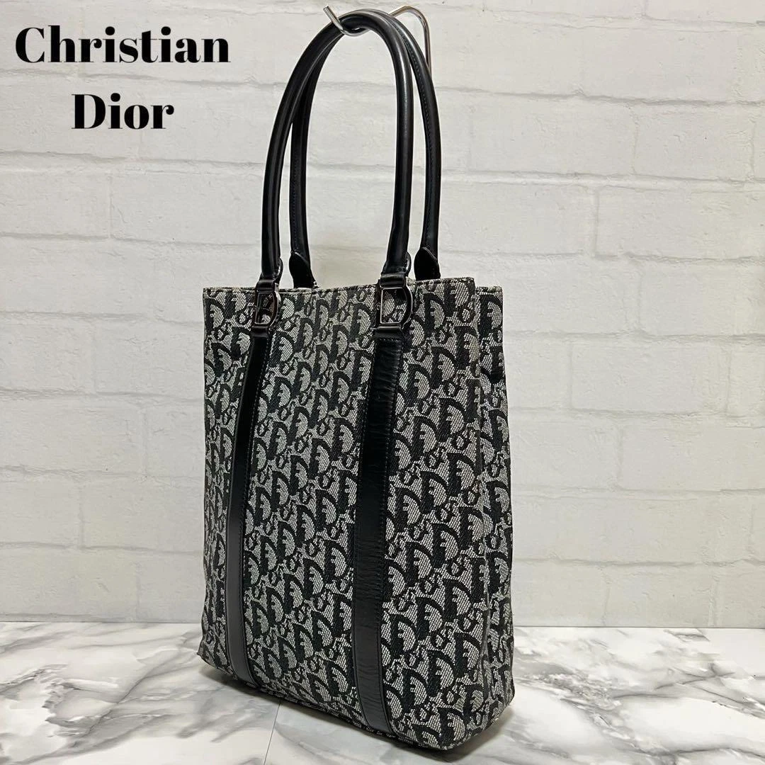 Sac fourre tout Christian Dior trotteur cabas en cuir bleu marine  