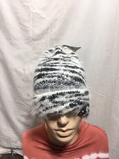 Women's NWT DKNY Fuzzy Animal Print Black and White Beanie One Size