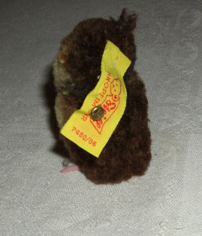Steiff - Eule Miniatur mit gelb Fahne und Knopf - 7 cm - Rar in diesem Zustand - Bild 3 von 3