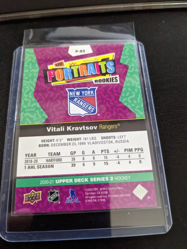 2020-21 Upper Deck Portrait Rookies Rookie RC Mint Vitali Kravtsov Rangers - Image 2 of 2