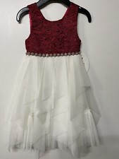 Formal Dress Girls 4 Burgand  Ivory rhinestone Shiny Tulle Flower Girl Pageant
