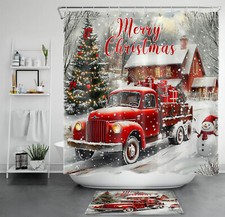 Xmas Snowman Farmhouse Retro Christmas Shower Curtain Bathroom Accessories Set