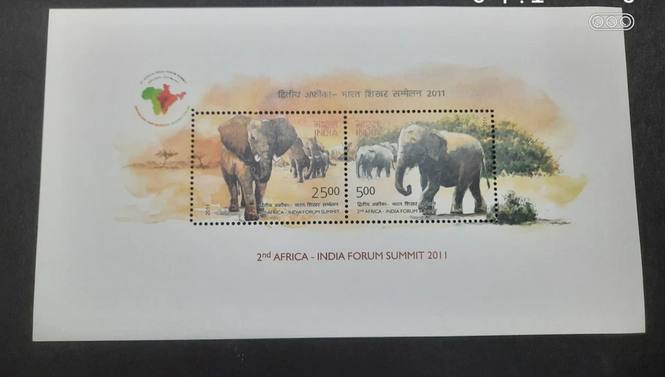 India - "ELEPHANTS ~ 2nd AFRICA - INDIA SUMMIT" MNH Set of 2 Sheets + MS 2011 - Image 3 of 4