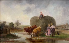 Old oil painting Ludwig Müller Cornelius 1864-1946 Munich hay harvest from estate