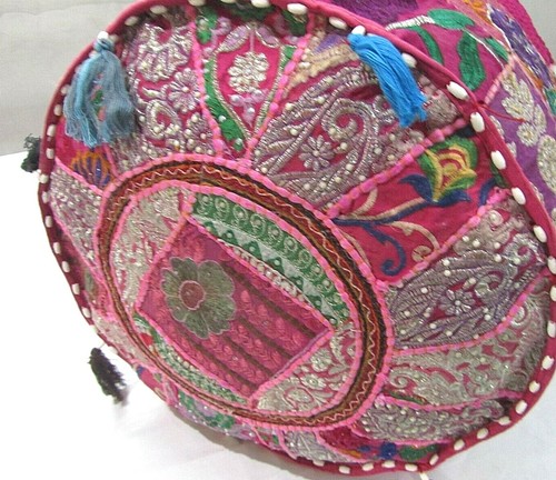 Khambadiya Floral Patchwork Round Bean Bag Pouf Ottoman Pouffe Cover Seat Stool - Picture 66 of 90