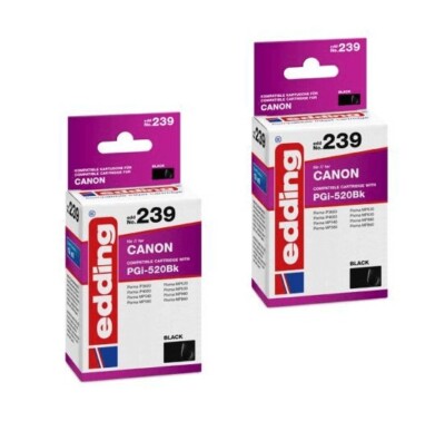 2x Original Edding Ink Cartridge 239 for Canon PGI-520 BK Pixma IP 3600 4600 470