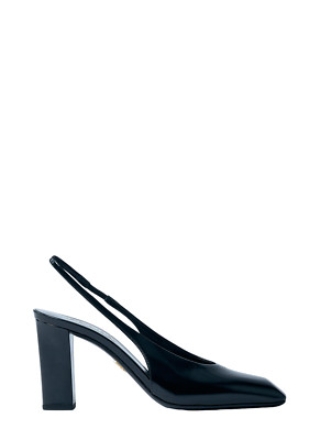 PRADA $1200 Black Patent Leather Slingback Pumps New And Authentic