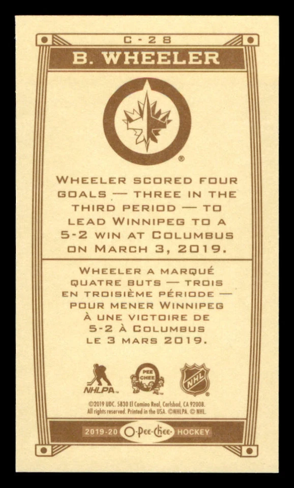 2019-20 O-Pee-Chee Caramel Minis #C28 Blake Wheeler (ref 232993) - Image 2 of 2