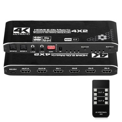 HDMI Matrix Switch 4x2, 4K HDMI Matrix Switcher Splitter 4 in 2 Out Box with ...