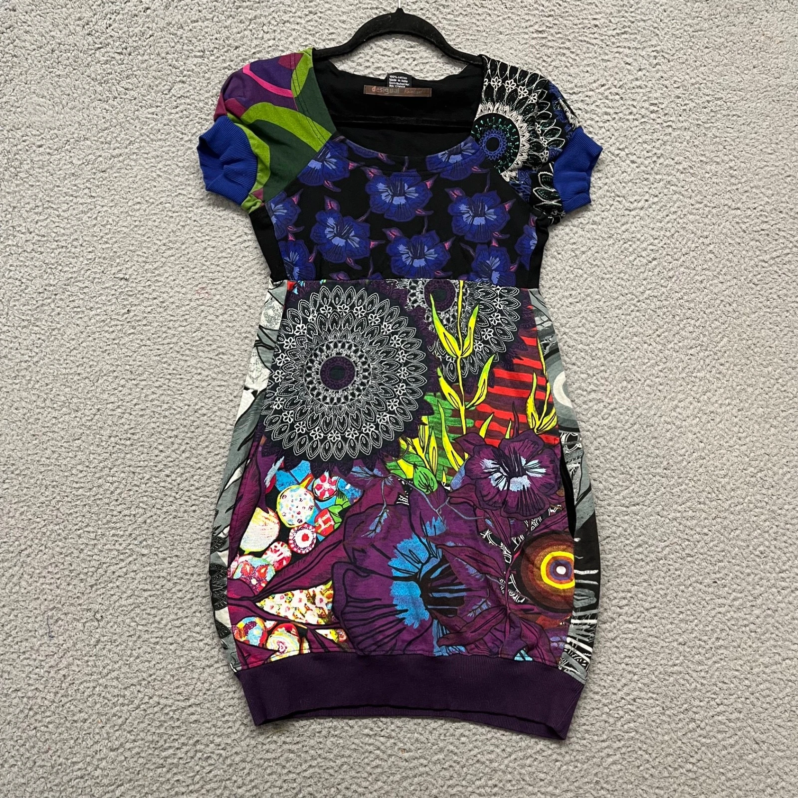 Desigual Dress Girls M Colorful Floral Rainbow Mini Art To Wear Designer