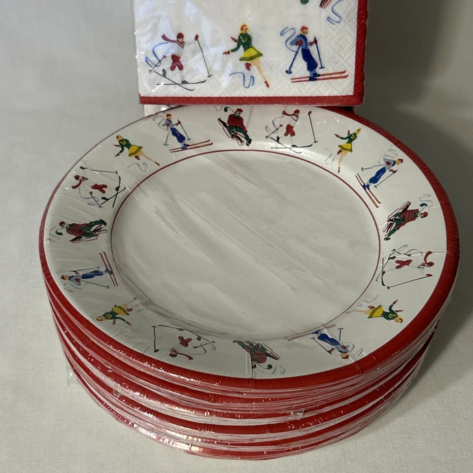 Caspari Deportes de Invierno Esquí 6 Paquetes 8" Platos 2 Paquetes Servilletas Williams Sonoma Foto 3 de 4