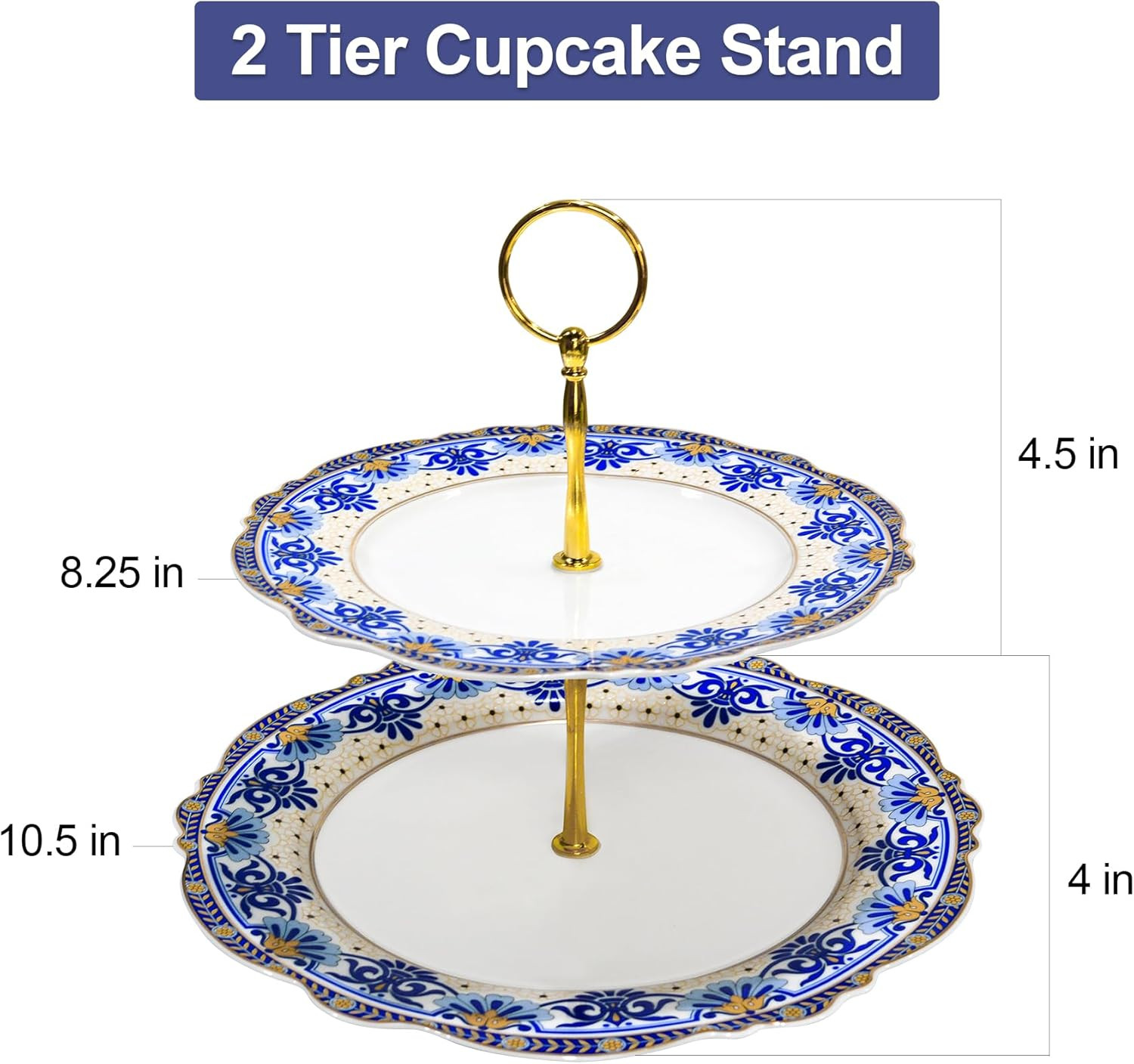 Bone China Dinnerware Set for 4, 2 Tier Cupcake Stand for Dessert Table