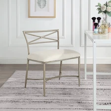 Azalea Park Champagne Vanity Bench with White Cushion