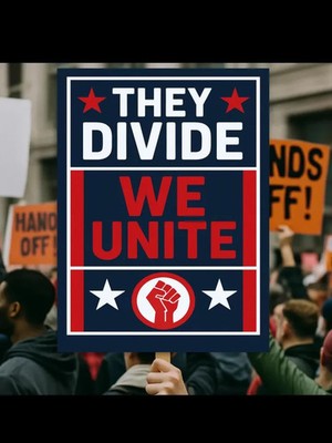 They Divide We Unite Protest Sign Workers Over Billionaires Rally