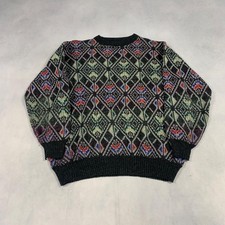 Vintage Knitted Jumper Abstract Patterned Grandad Knit Sweater Men's M