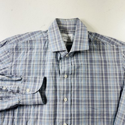 Ledbury Dress Shirt Blue Gray Plaid Slim Fit Men's Size 16.5 | eBay