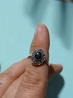 Vtg 925 Sterling Silver Onyx and Marcasite Oval Floral Ring Sz 8