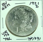 1921-D MORGAN SILVER DOLLAR FROM ORIGINAL BANK BAG GEM BU US MINT #1091