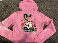 NWT Ed Hardy Pink Snake  Skull Cropped Hoodie Size M Medium