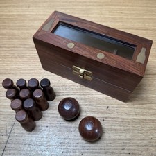 Vintage Miniature 10-Pin Bowling In Detailed Wooden Box (Desktop Bowling)