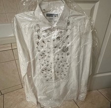 Dolce & Gabbana White Crystal  Embellished Collared Men's Dress Shirt
