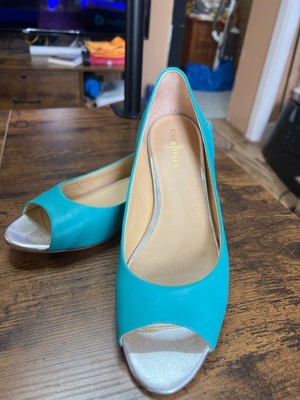 Cole Haan NikeAir Colab Women's 8B Astoria Chrome Heel Peep Toe Flats, VG Cond.