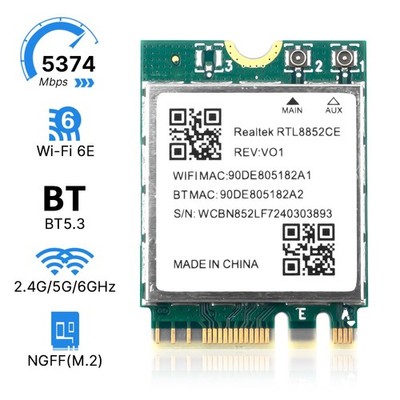 RTL8852CE WiFi 6E AX5400 Key A+E M.2 2230 Card for Laptop Tri-Band Bluetooth 5.3